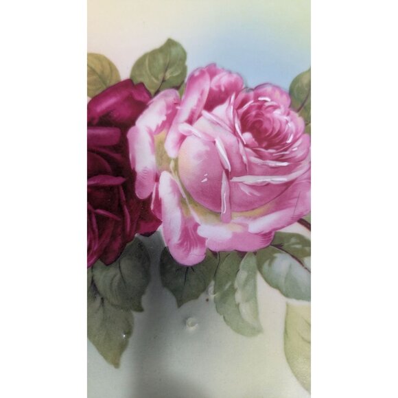 Nippon Hand Painted German Plate Pink Red Roses Floral Design - Picture 4 of 9